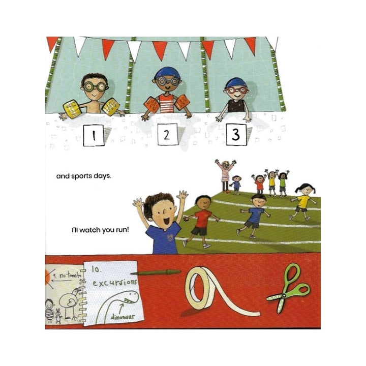 Inside pages of The Starting School List, a picture book about starting school